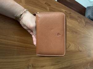 Recife Paris Grain Leather Zip-Around Clutch Wallet in Cognac